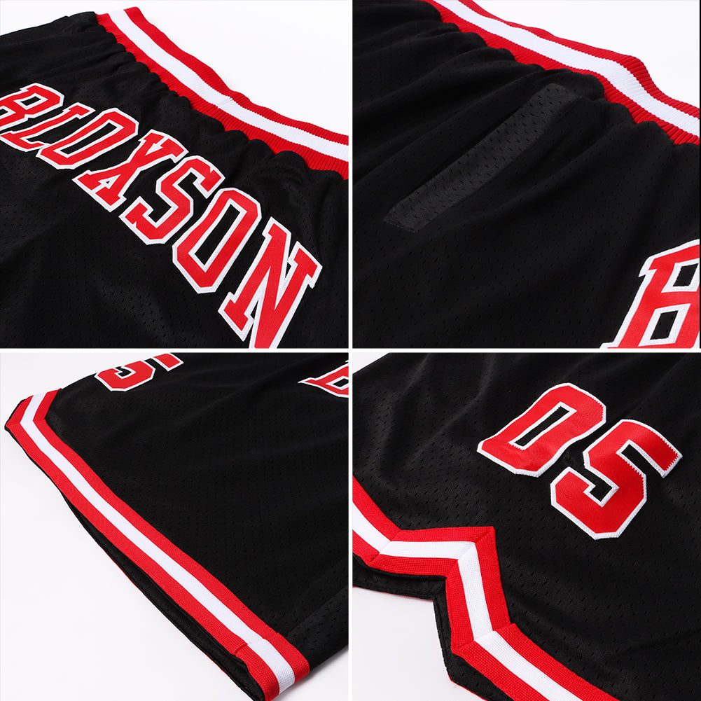 Custom Teal Red-Black Authentic Throwback Basketball Shorts Discount