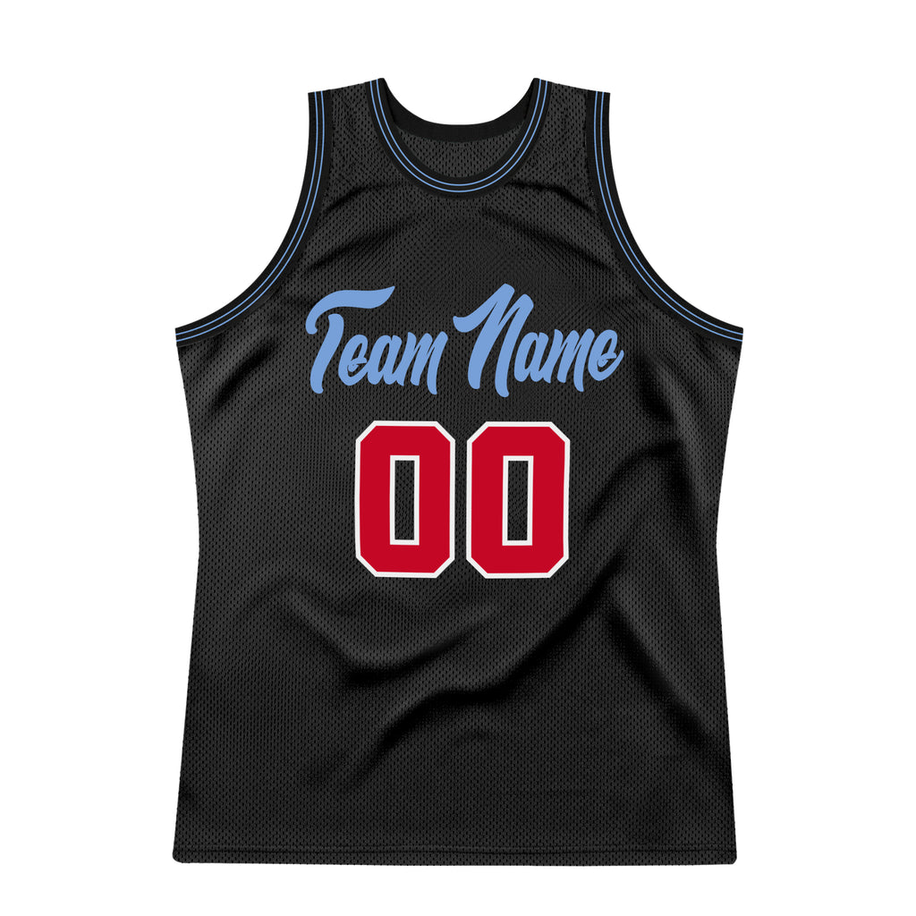 FIITG Custom Basketball Jersey Black Red-Light Blue Authentic Throwback