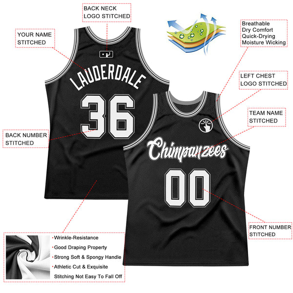 Custom Black White-Gray Authentic Throwback Basketball Jersey