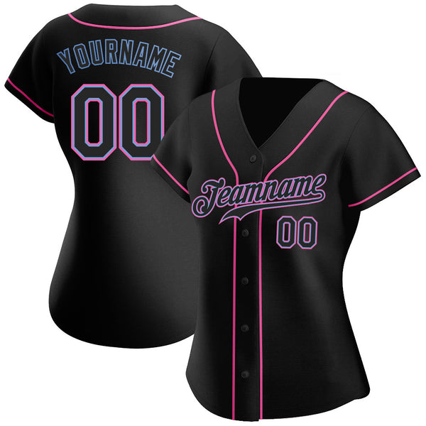 Custom Black Black-Pink Authentic Baseball Jersey