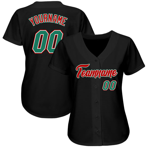 Custom Black Kelly Green-Red Authentic Baseball Jersey