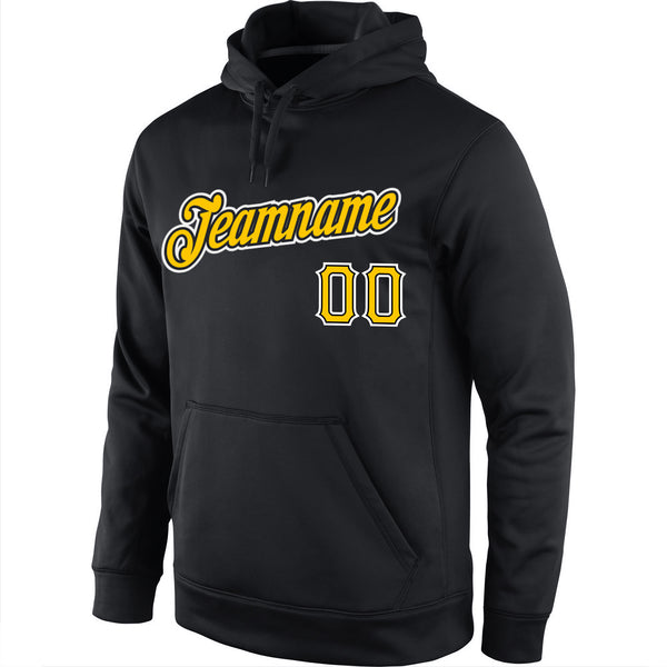 Custom Stitched Black Gold-White Sports Pullover Sweatshirt Hoodie