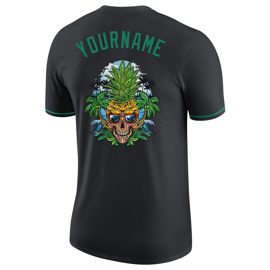 Custom Black Kelly Green-Gold Skull Pineapple Head Performance T-Shirt  Discount