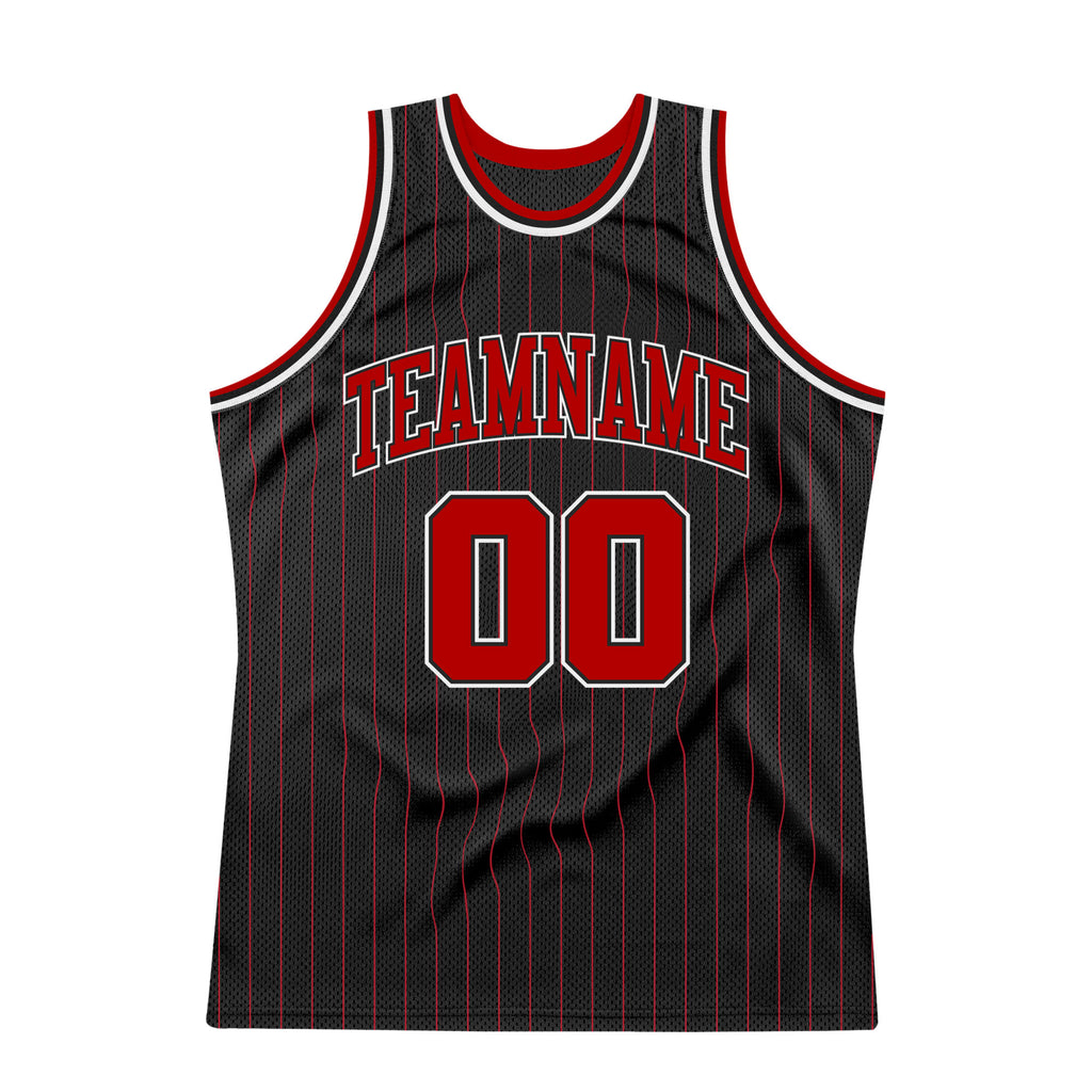 Cheap Custom Red White Pinstripe White-Gold Authentic Basketball