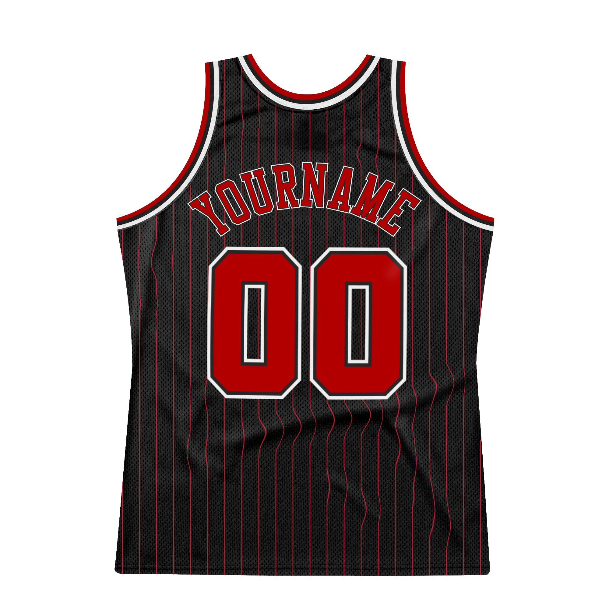 Custom Black Red Pinstripe Red-White Authentic Basketball Jersey