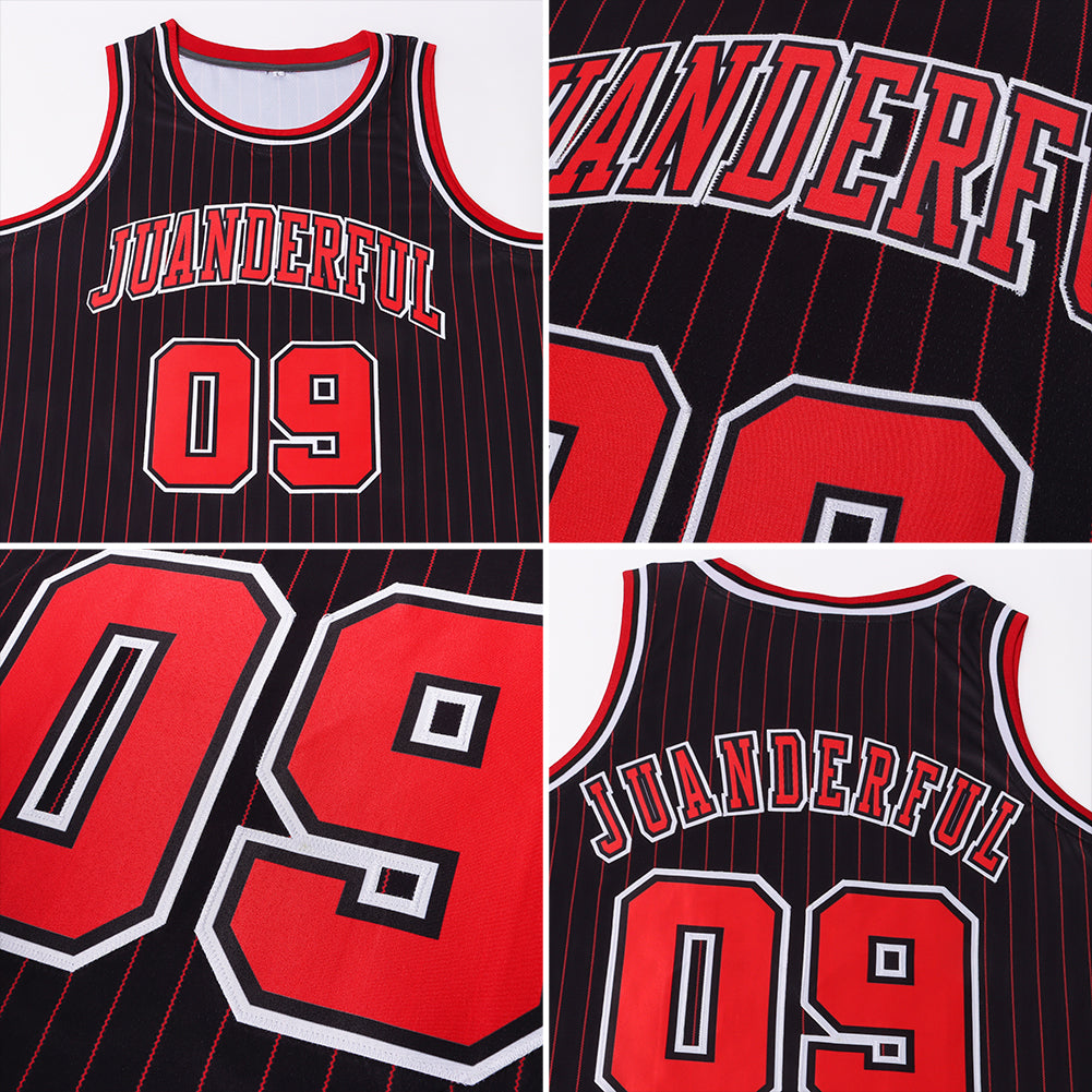 FIITG Custom Basketball Jersey Black Red Pinstripe Red-White Authentic