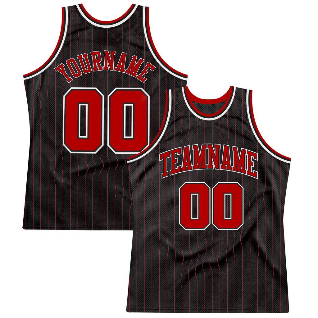 Custom Black Red Pinstripe Red-White Authentic Basketball Jersey Free  Shipping – Fiitg