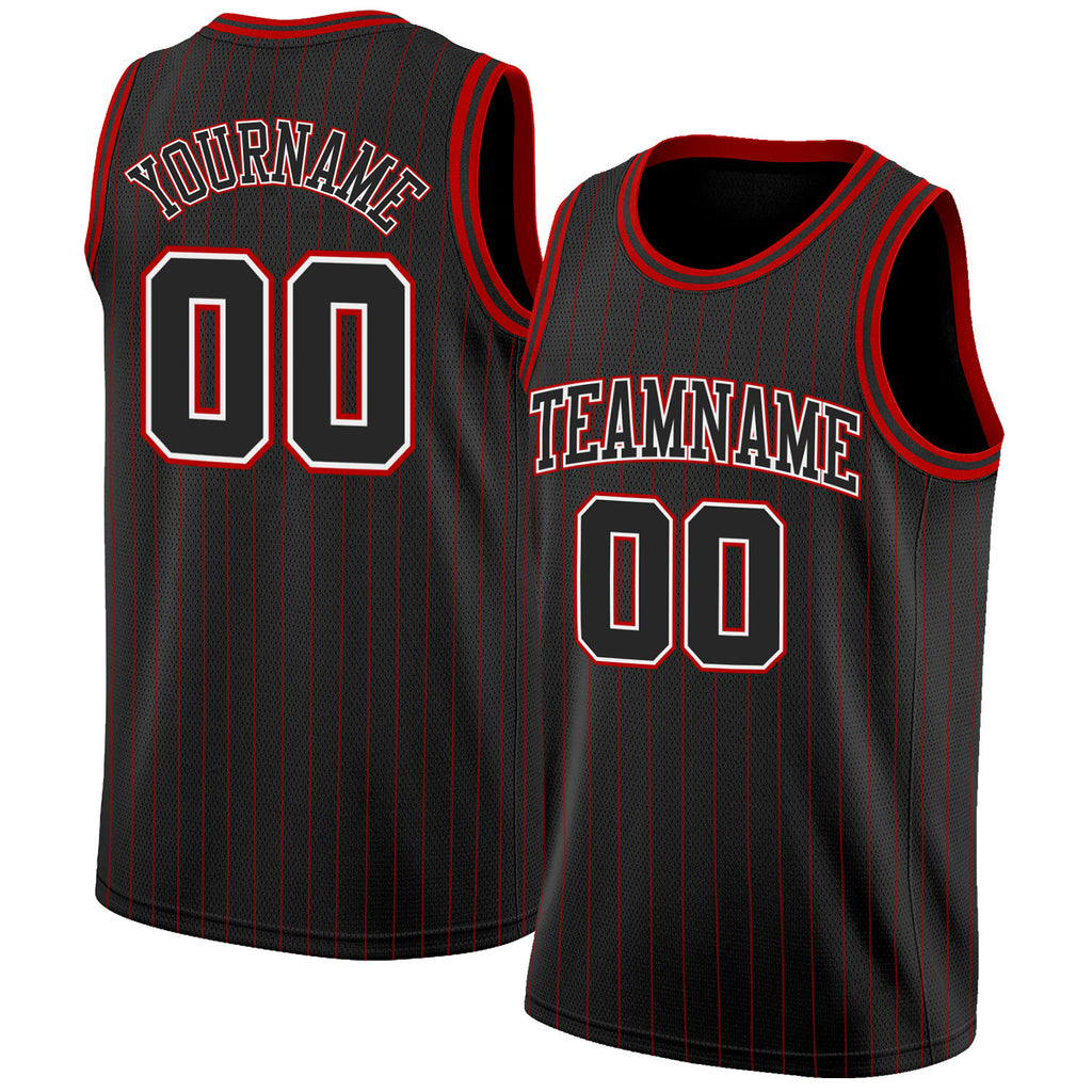 FIITG Custom Basketball Jersey Black Red Pinstripe Red-White Authentic