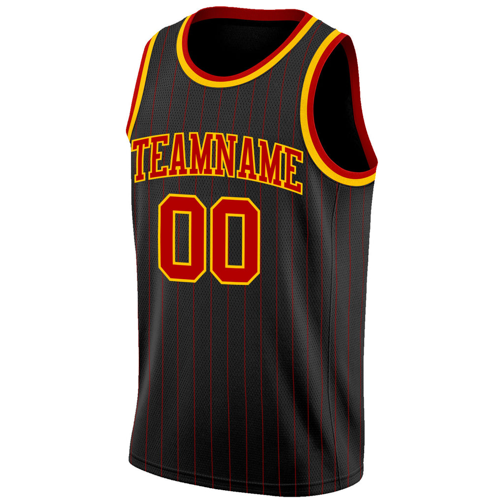FIITG Custom Basketball Jersey Black Red Pinstripe Red-Cream Authentic Youth Size:L