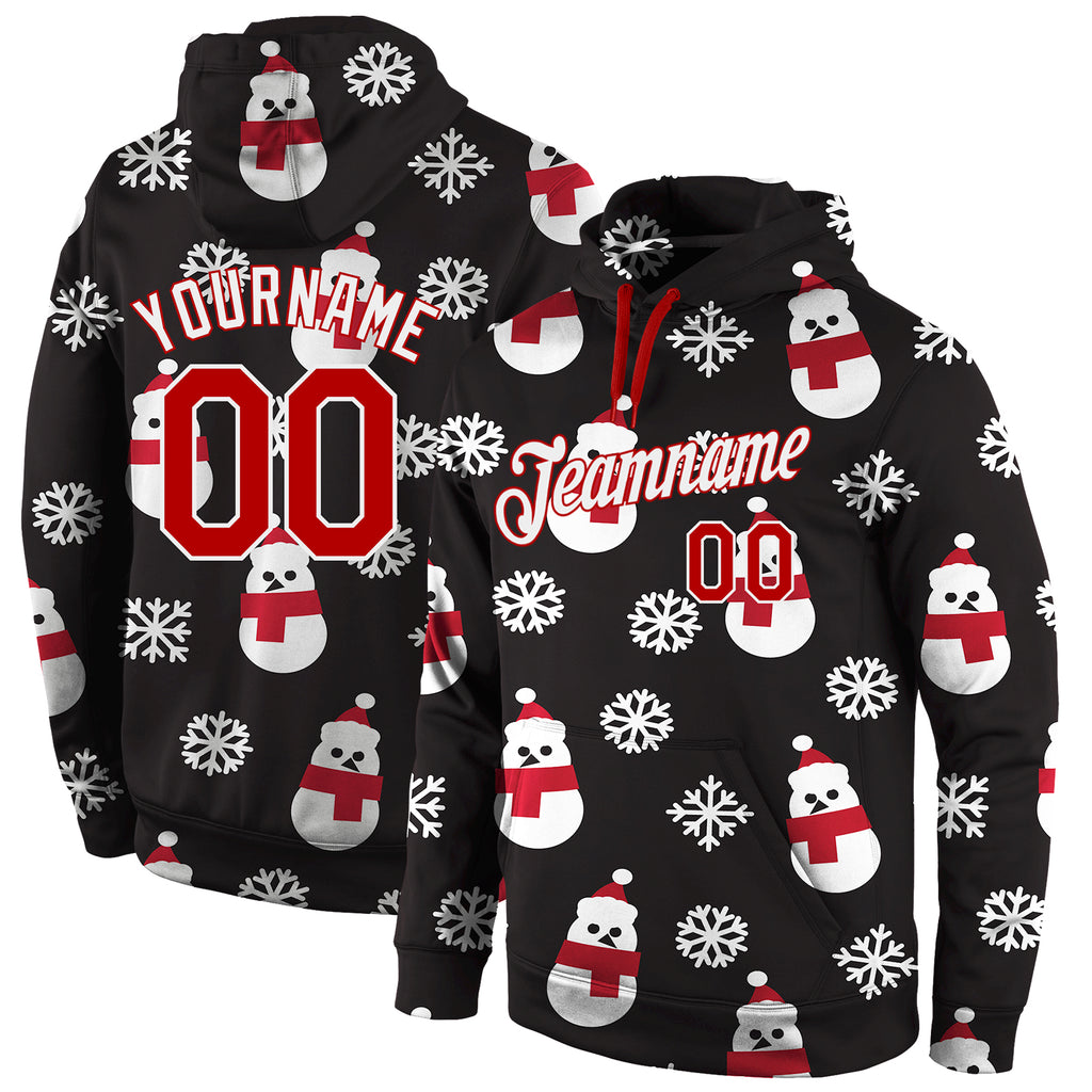 Custom Stitched Black Red-White Christmas 3D Sports Pullover Sweatshirt Hoodie