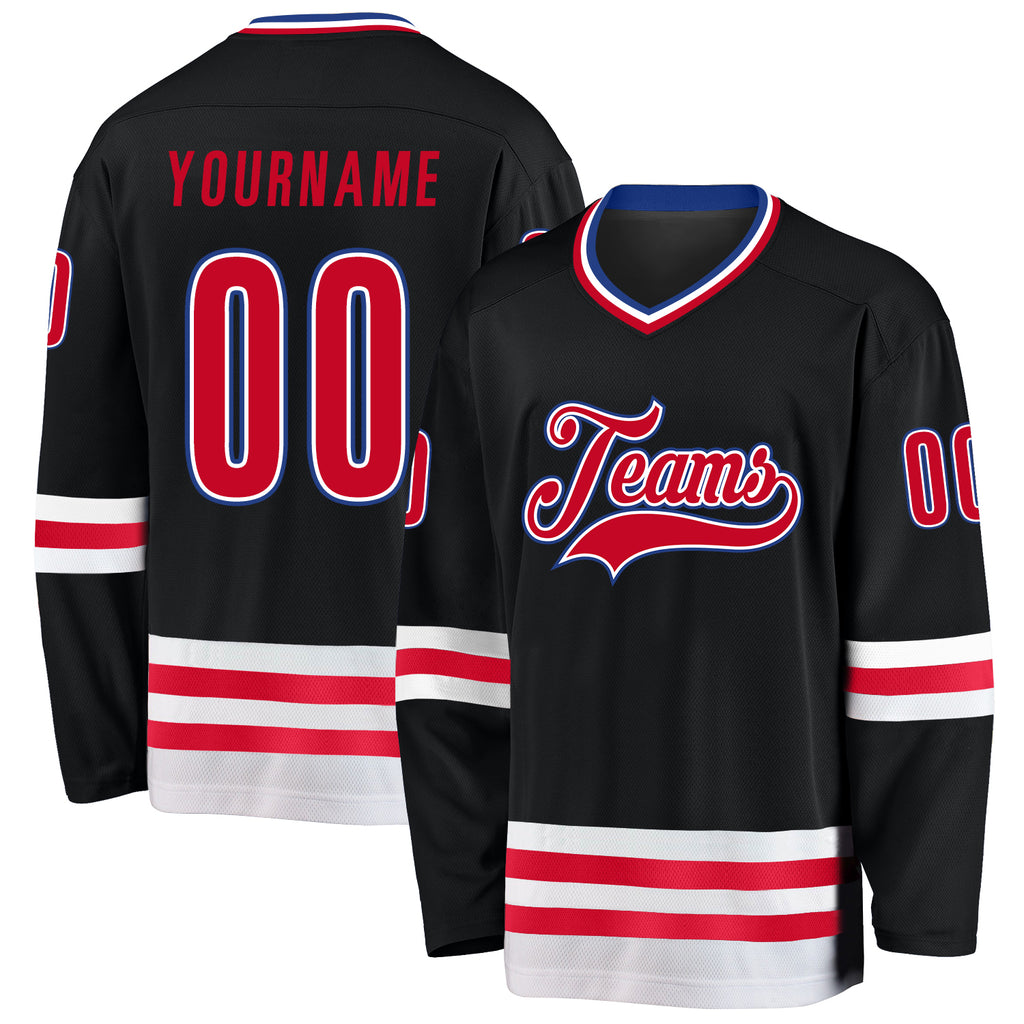 Custom Black Red-White Hockey Jersey