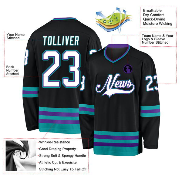 Custom Black White-Teal Hockey Jersey