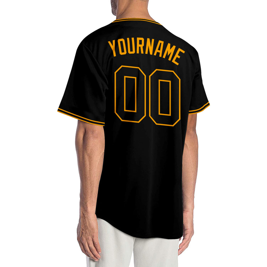 Custom Black Black-Old Gold Authentic Baseball Jersey Men's Size:3XL