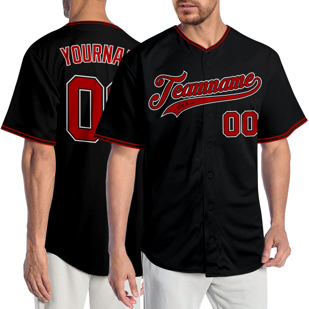 Custom Black Red-White Authentic Baseball Jersey