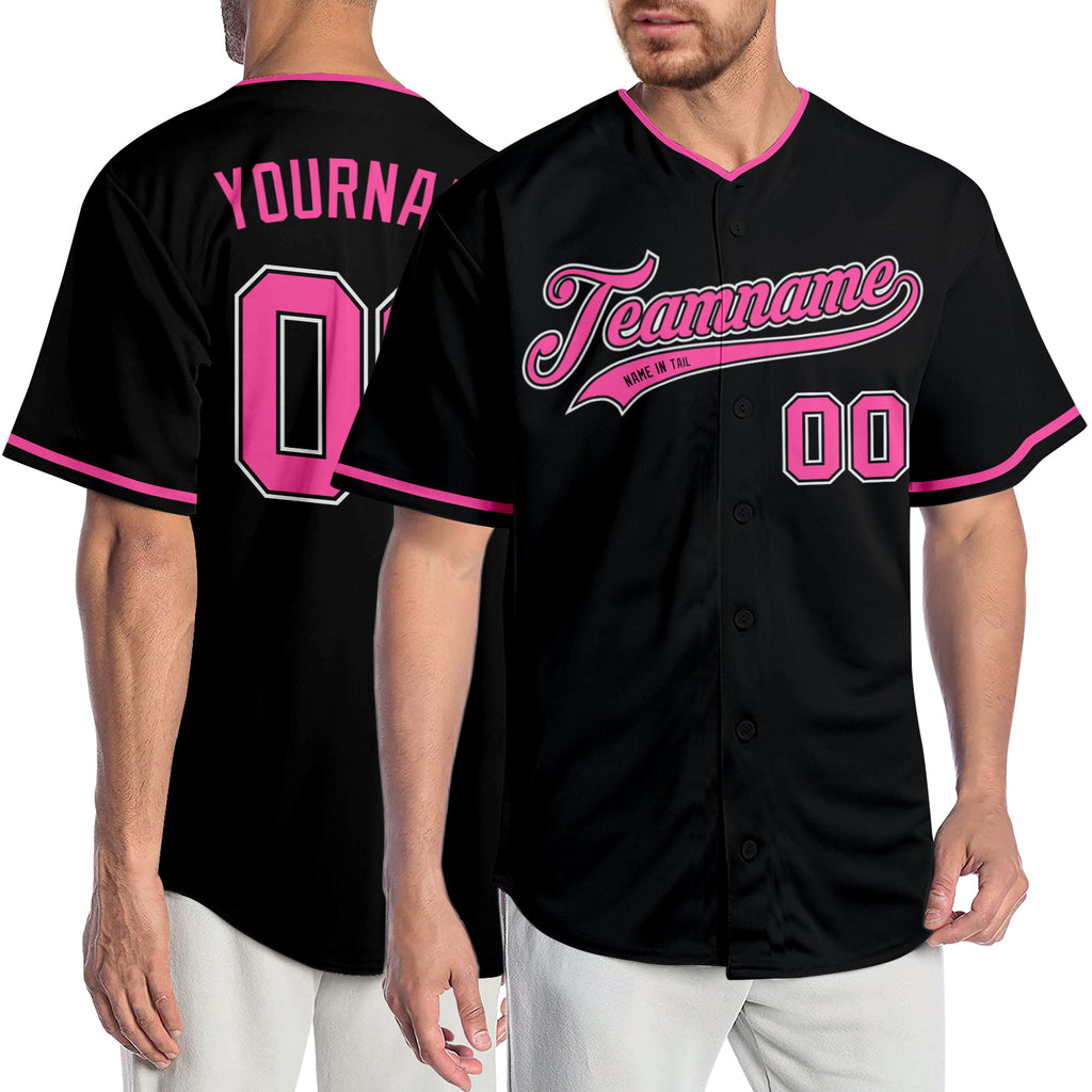 Custom Black Pink-White Authentic Baseball Jersey