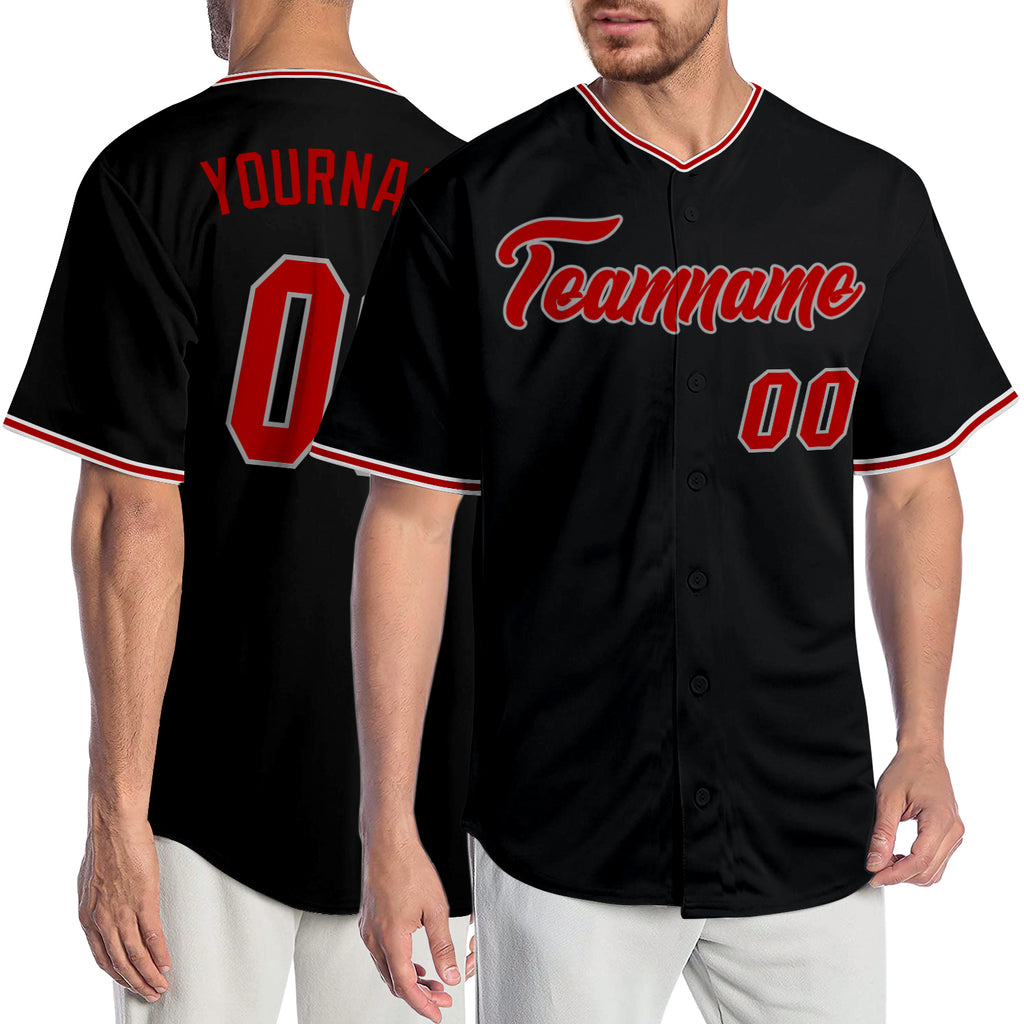 Custom Black Red-Gray Authentic Baseball Jersey