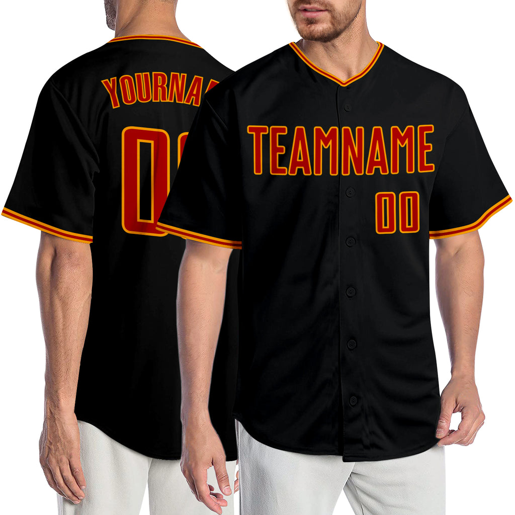 Custom Black Red-Gold Authentic Baseball Jersey