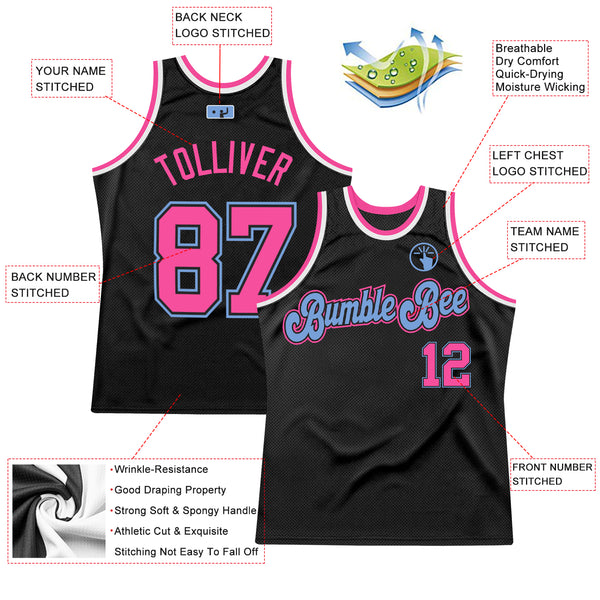 Custom Black Pink-Light Blue Authentic Baseball Jersey - Personalized Name,  Number, Team Logo