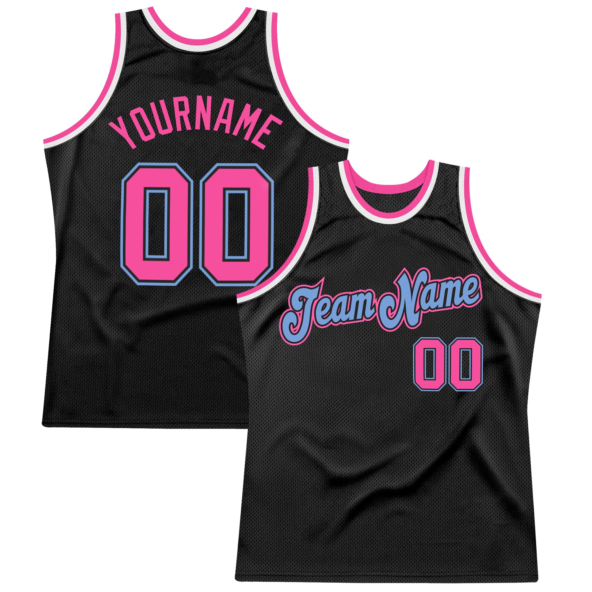 Custom Black Pink-Light Blue Authentic Throwback Basketball Jersey