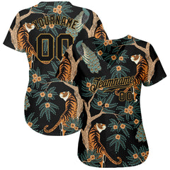 Custom Orange Orange-Black 3D Pattern Design Tiger Authentic Baseball Jersey Women's Size:3XL