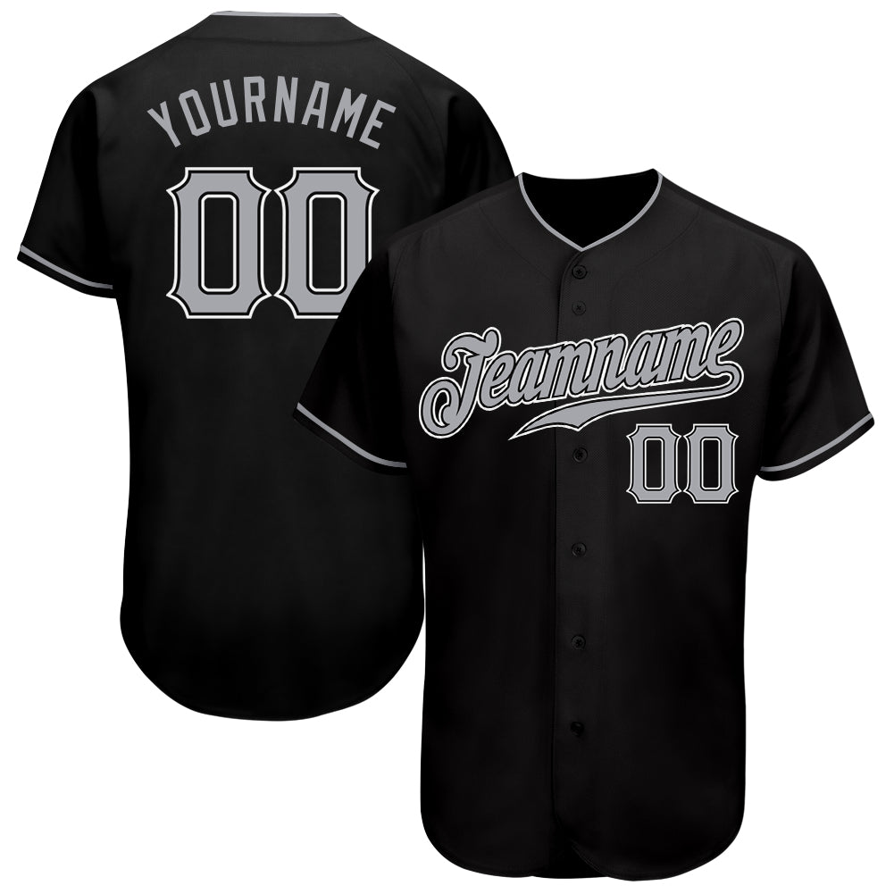 Custom Black Gray-White Authentic Baseball Jersey