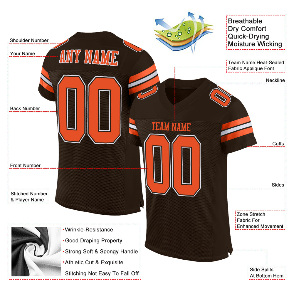 Custom Brown White-Red Mesh Authentic Football Jersey