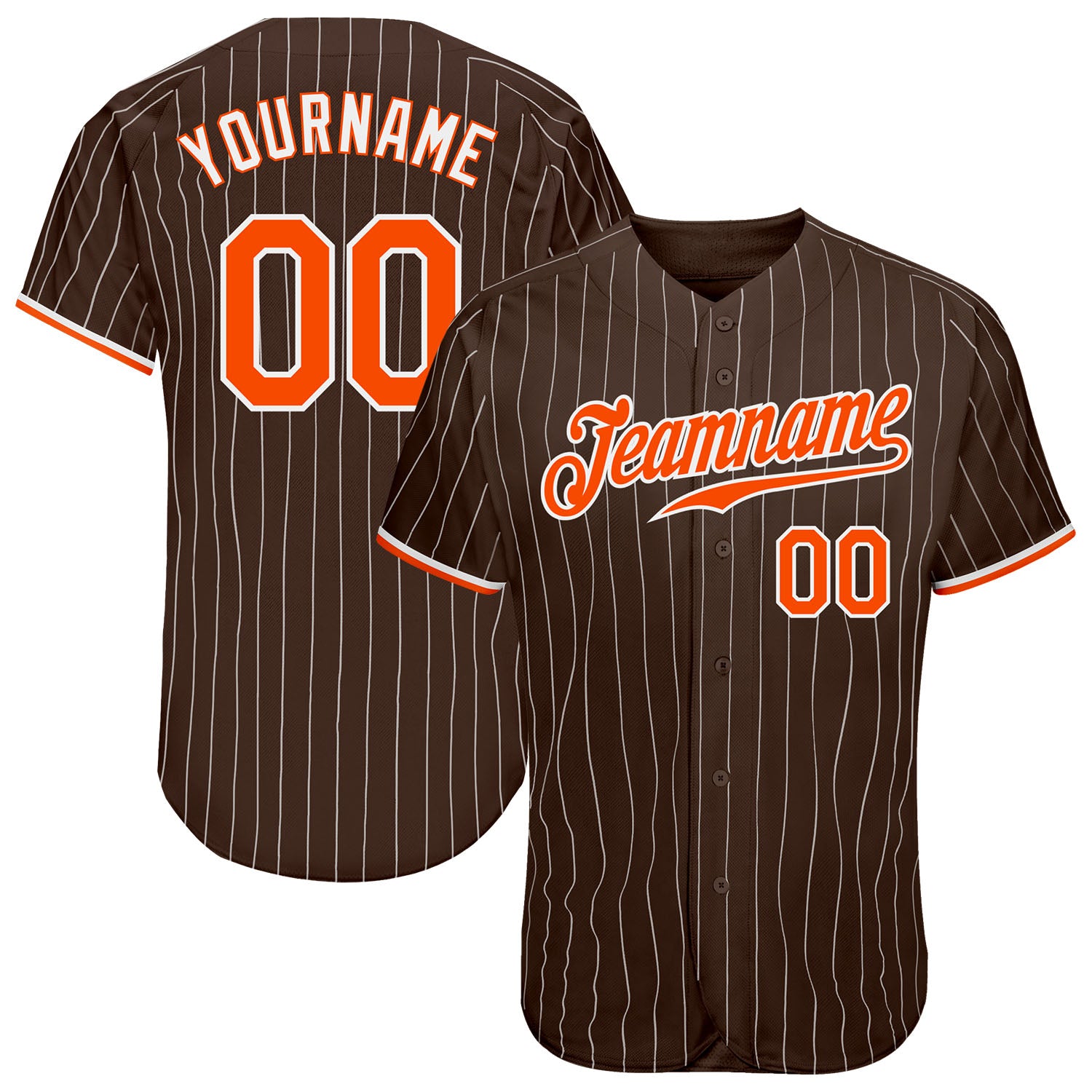Custom Team Orange Baseball Authentic White Brown Strip Jersey Brown