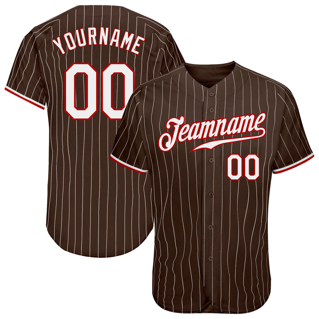 Custom Brown White Pinstripe White-Red Authentic Baseball Jersey