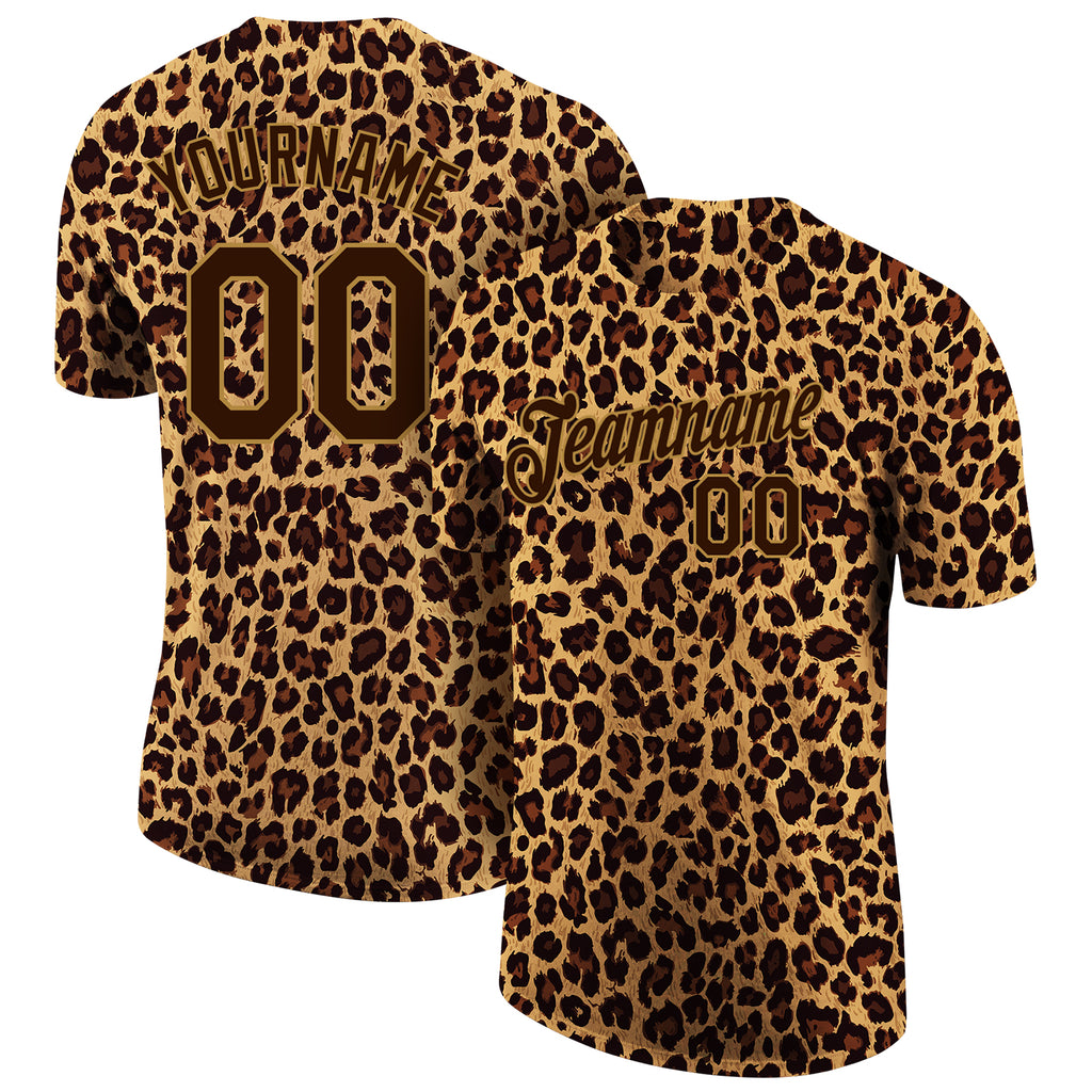 FIITG Custom Basketball Jersey Brown Brown-Old Gold 3D Pattern Design Leopard Authentic