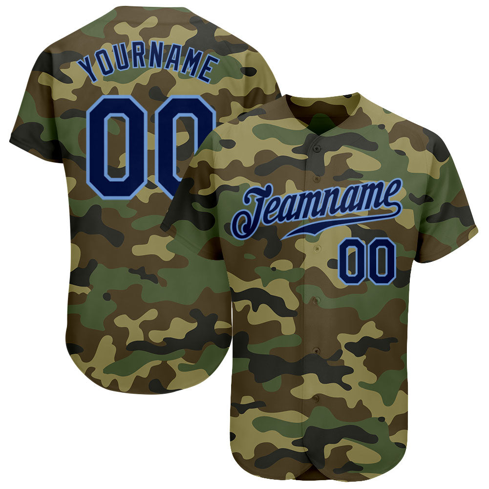 Custom Camo Navy-Powder Blue Authentic Salute To Service Baseball Jersey