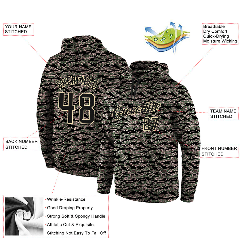 Custom Stitched Camo Black-Cream Sports Pullover Sweatshirt Hoodie Free  Shipping – Fiitg