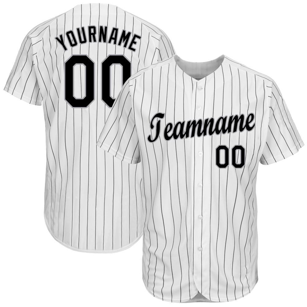 Custom Pinstripe Baseball Jersey Shirt White Black Black-Gray