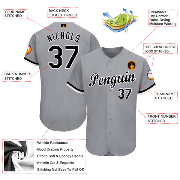 Custom Gray Black-White Softball Jersey