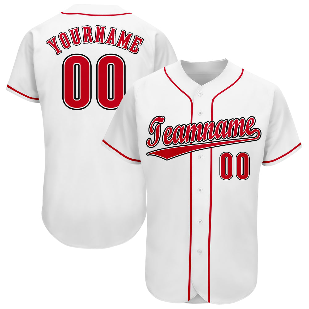 Custom Red White-Black Baseball Jersey