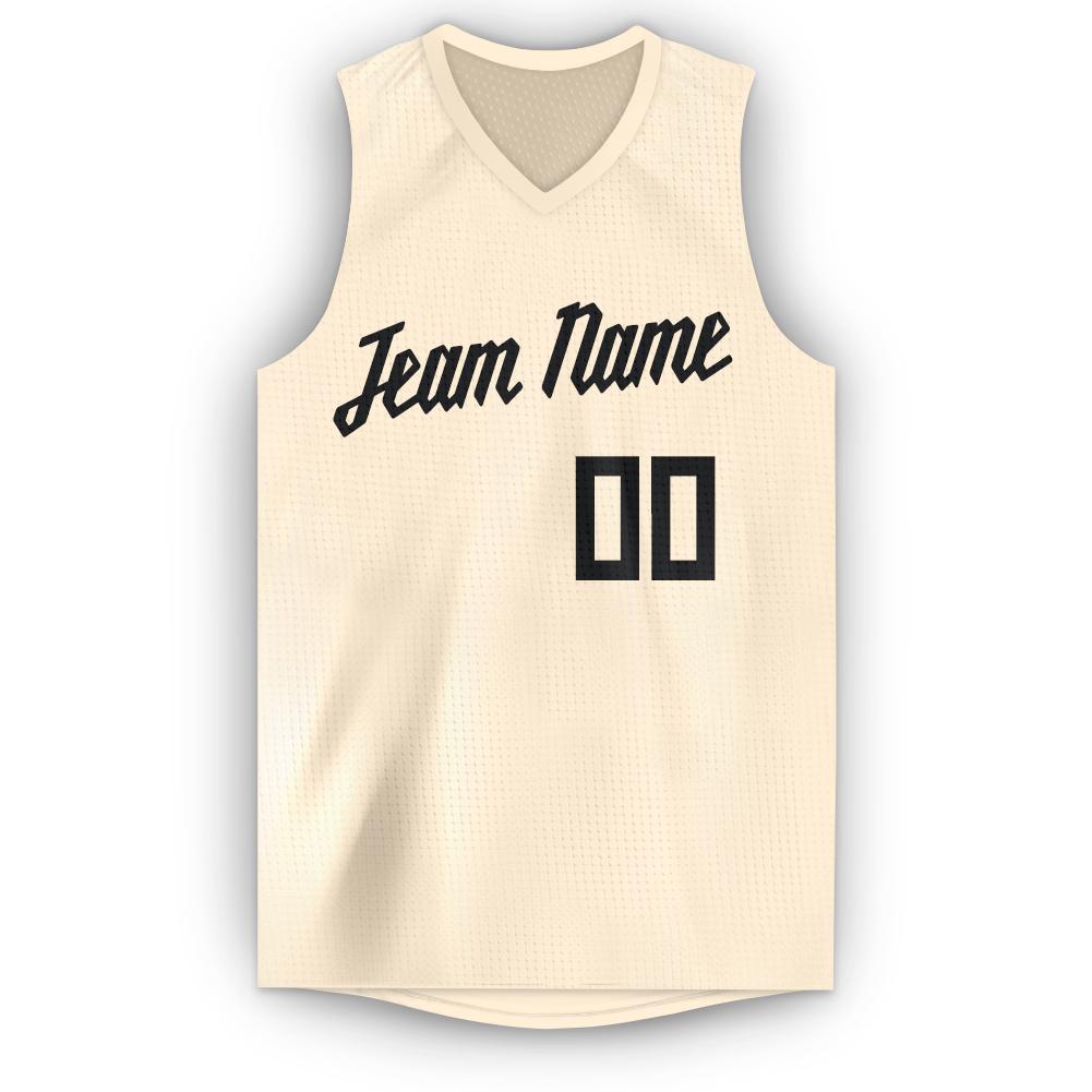 Custom Cream Black V-Neck Basketball Jersey