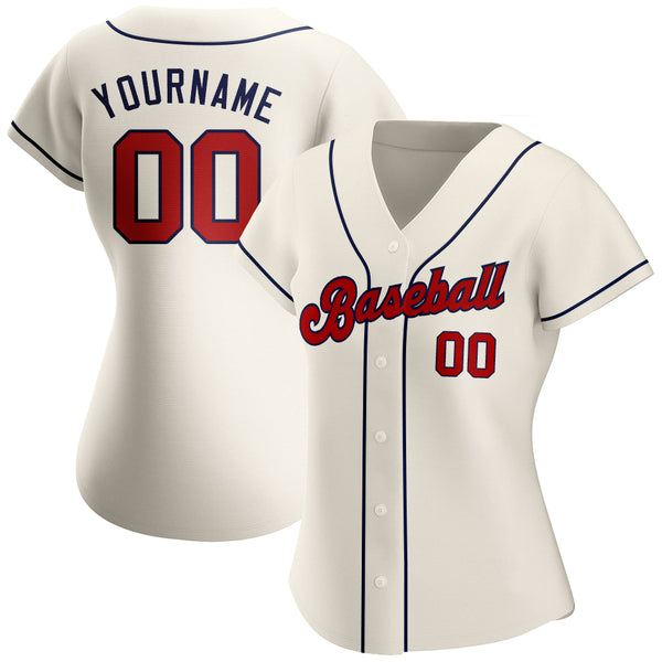 Custom Cream Red-Navy Authentic Baseball Jersey