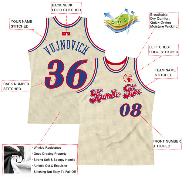 Custom Cream Light Blue-Red Authentic Throwback Basketball Jersey