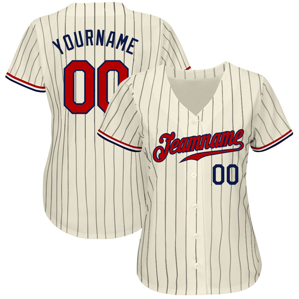 Custom Cream Navy Pinstripe Navy-Red Authentic Baseball Jersey