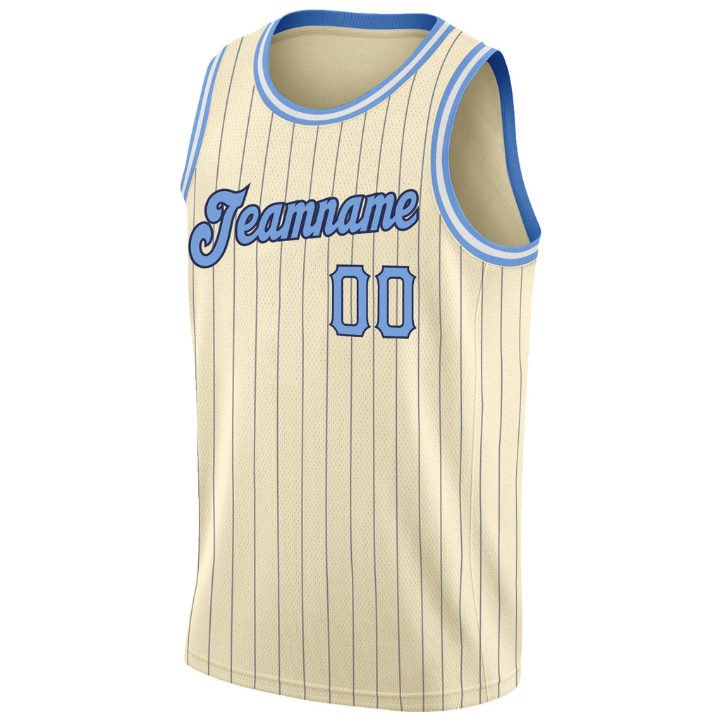 Custom Cream Navy Pinstripe Light Blue-Black Authentic Basketball Jersey  Free Shipping – Fiitg