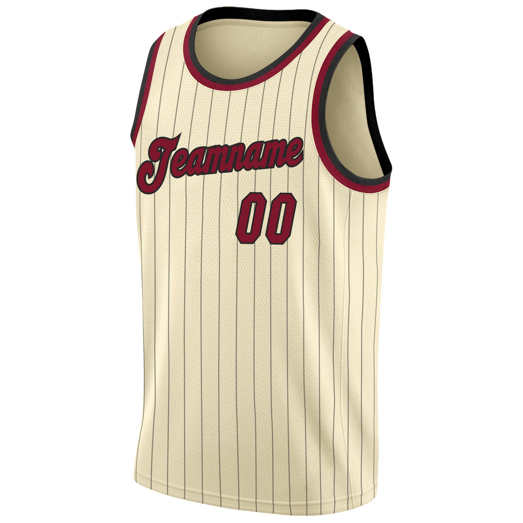 FIITG Custom Basketball Jersey Cream Black Pinstripe Maroon Authentic Men's Size:3XL