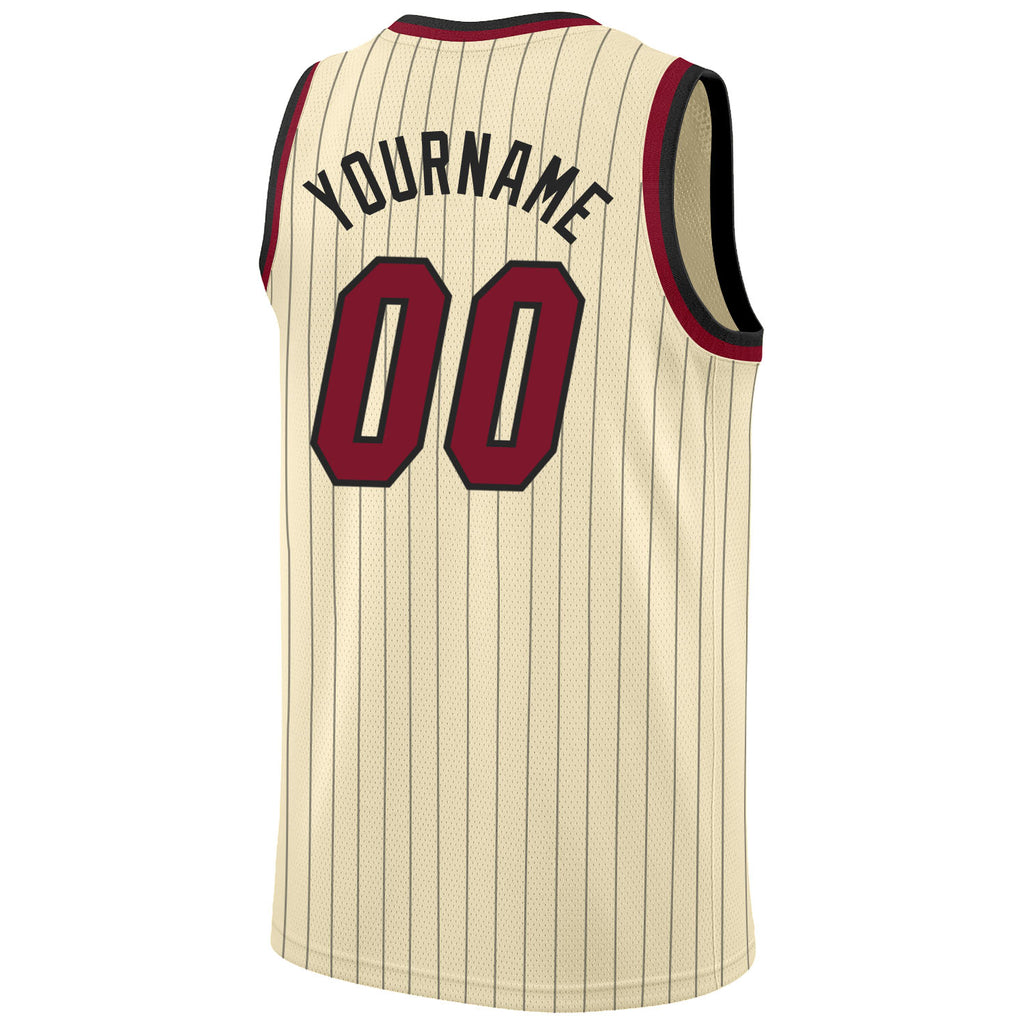 FIITG Custom Basketball Jersey Cream Black Pinstripe Maroon Authentic Men's Size:3XL