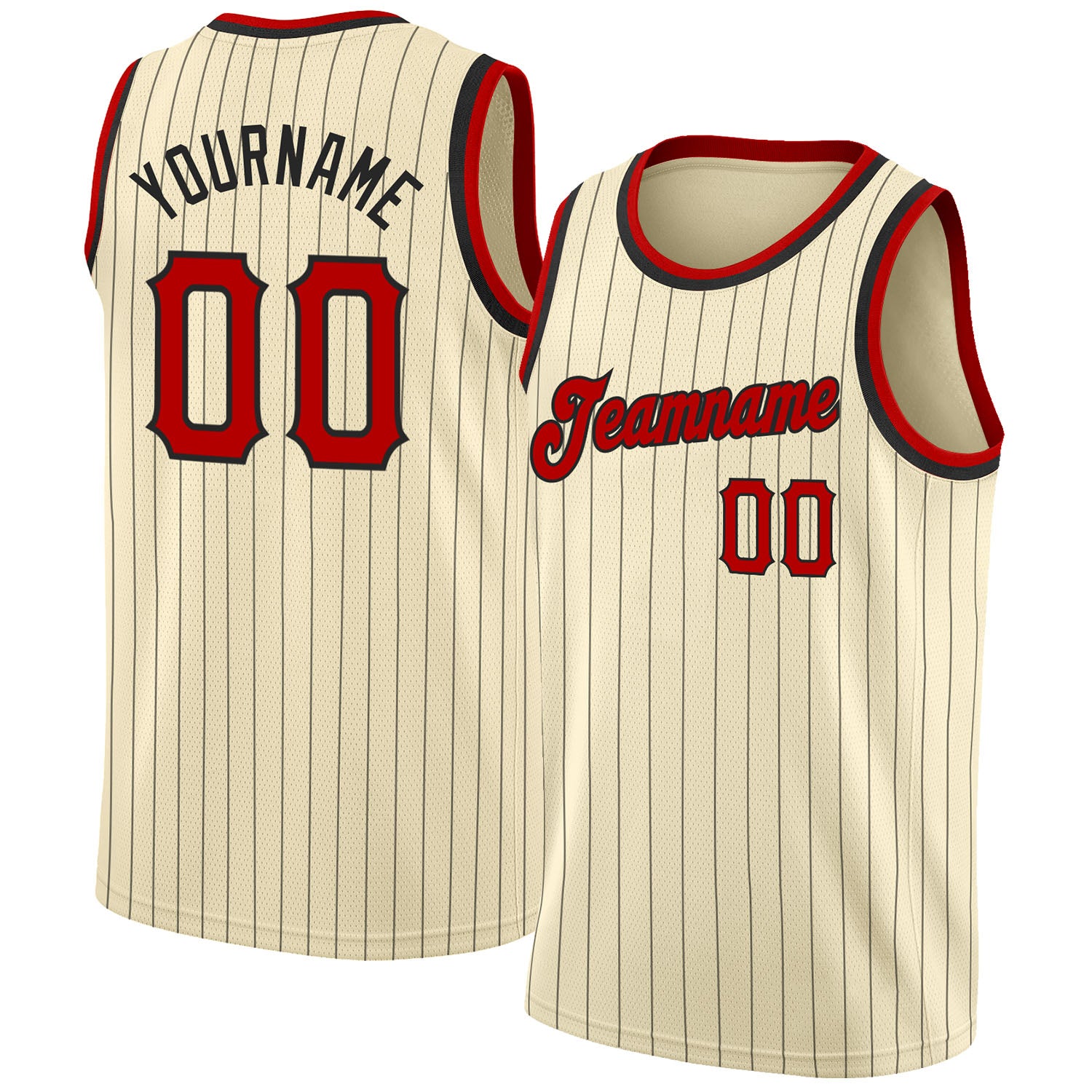 FIITG Custom Basketball Jersey Black Red Pinstripe Red-Cream Authentic Youth Size:L