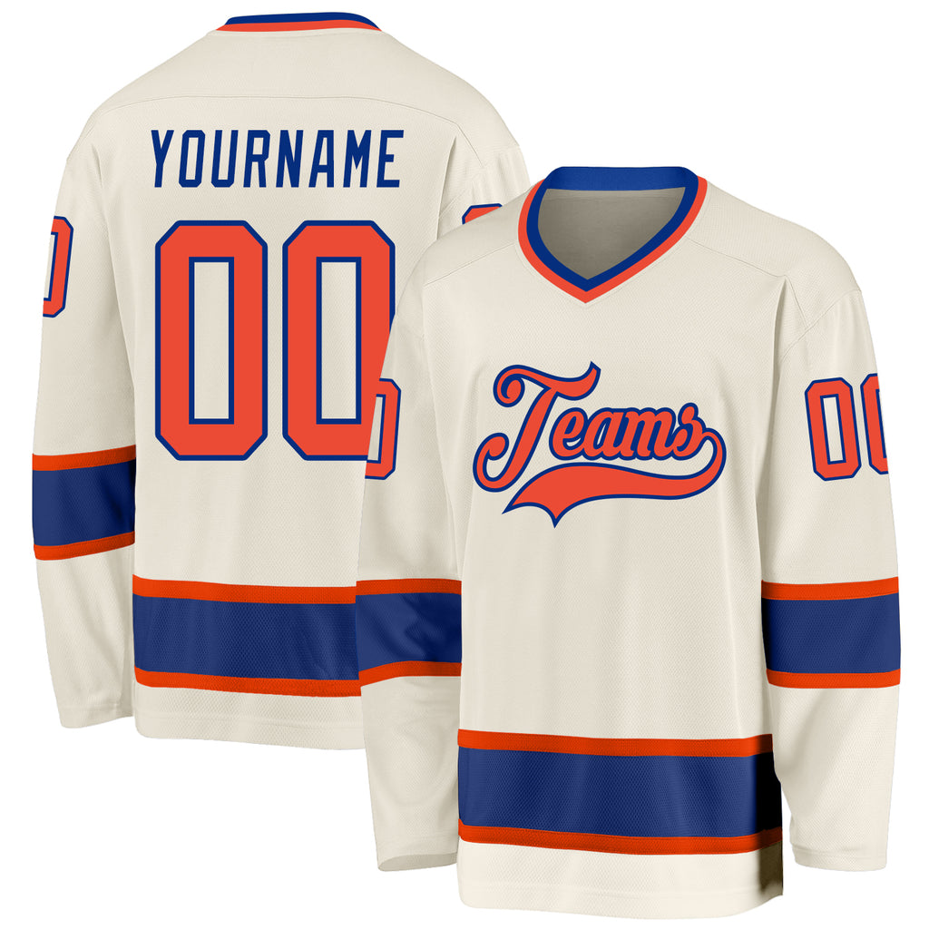 Custom Cream Orange-Royal Hockey Jersey