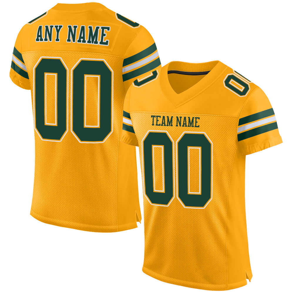 Custom Gold Green-White Mesh Authentic Football Jersey – Fiitg