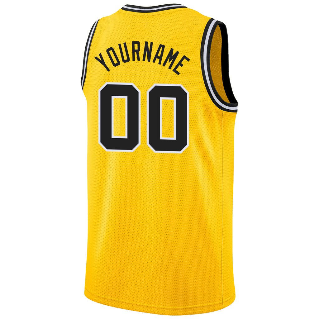 FIITG Custom Basketball Jersey Black Gold-White Round Neck Rib-Knit