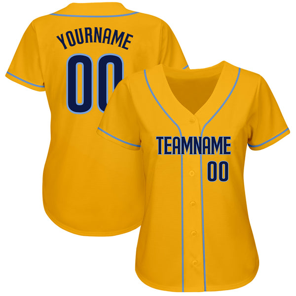 Custom Gold Navy-Light Blue Authentic Baseball Jersey