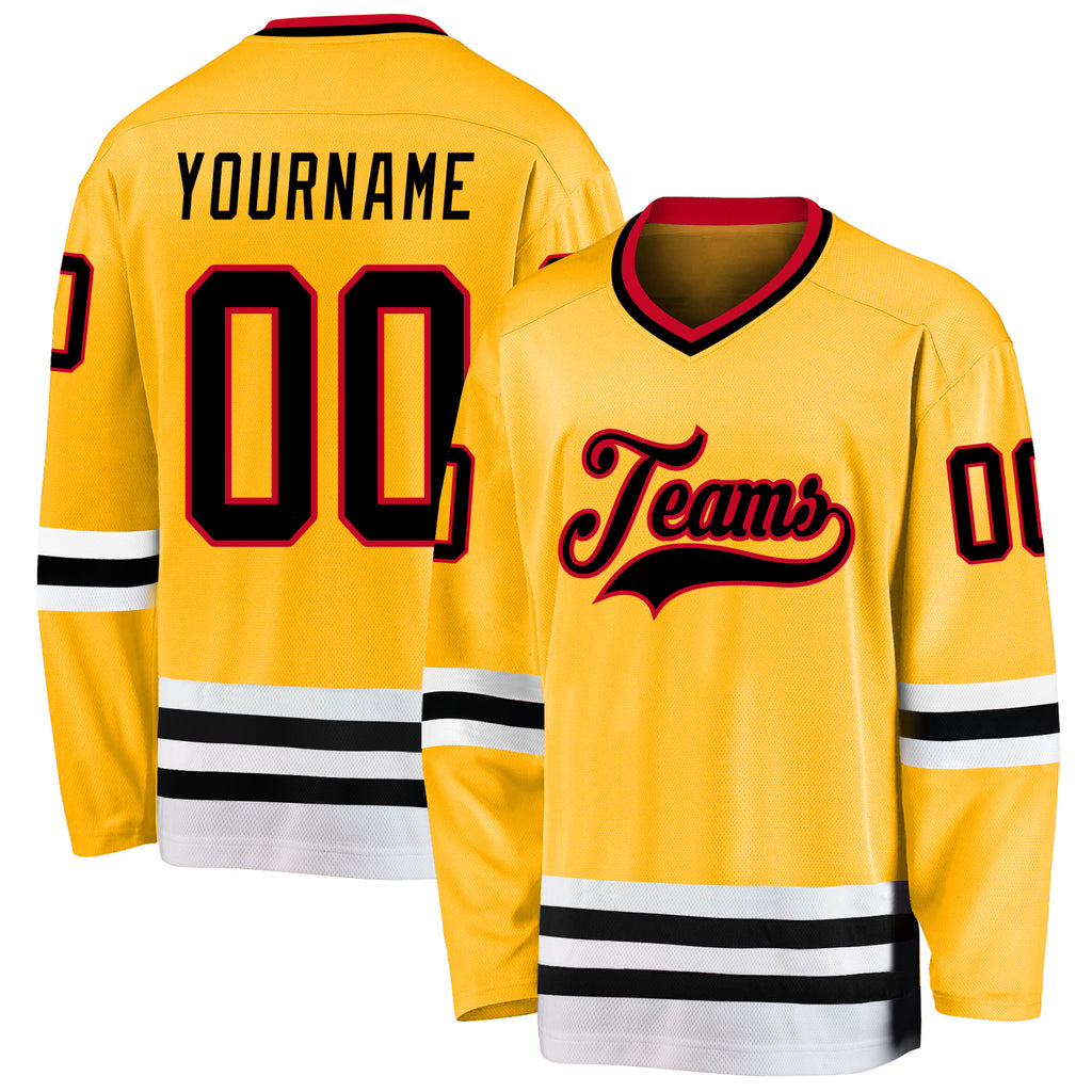 Custom Red Black-Gold Hockey Jersey Discount