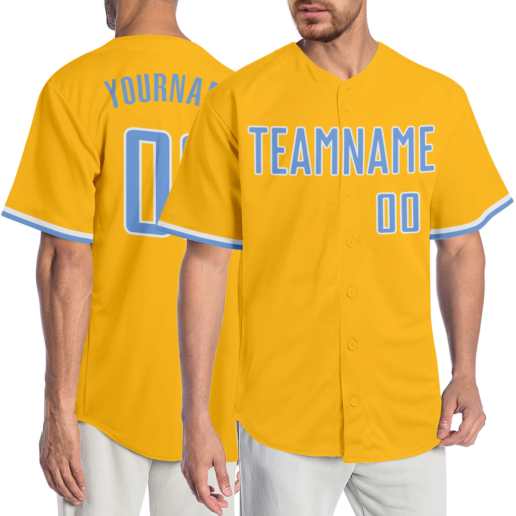 Custom Gold Light Blue-White Authentic Baseball Jersey