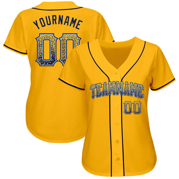 Custom Gold Navy-Light Blue Authentic Drift Fashion Baseball Jersey