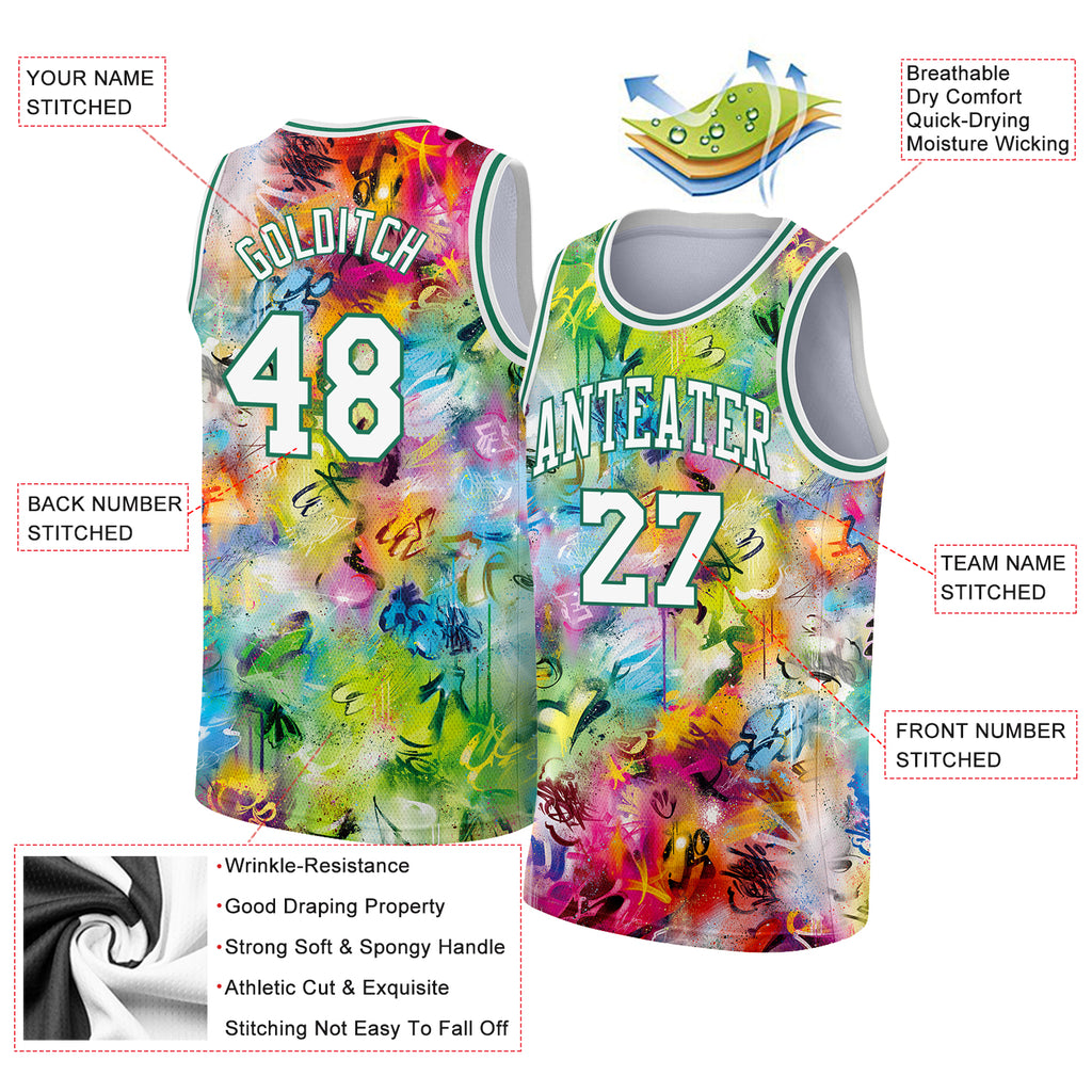 Custom Baseball Jersey Graffiti Pattern Kelly Green Yellow-Black 3D Scratch Authentic Men's Size:L